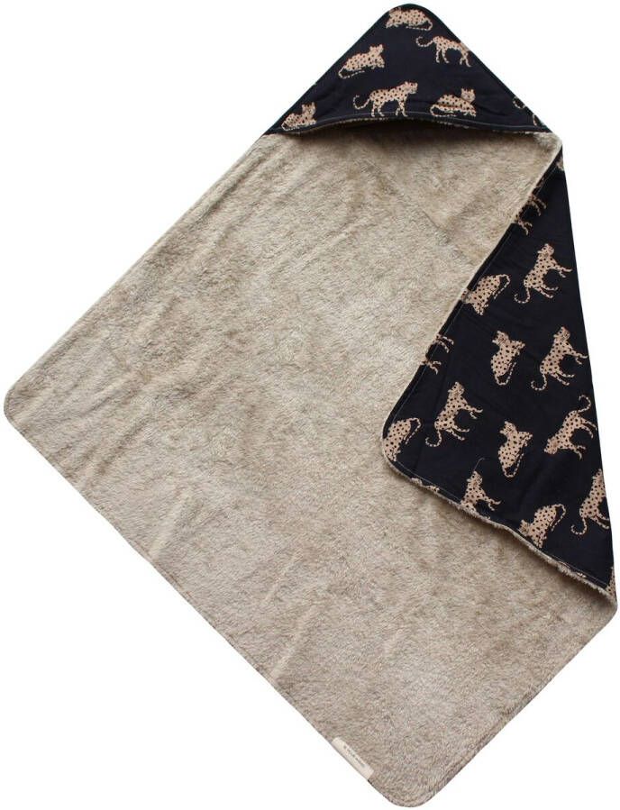 Your Wishes baby badcape teddy Wild Cheetah 75x75 cm zwart beige Handdoek badcape