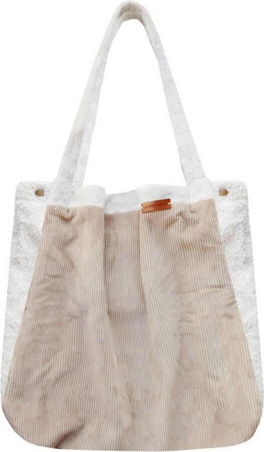 Your Wishes Mommy Tote Bag grote luiertas met rib en teddy taupe wit Bruin