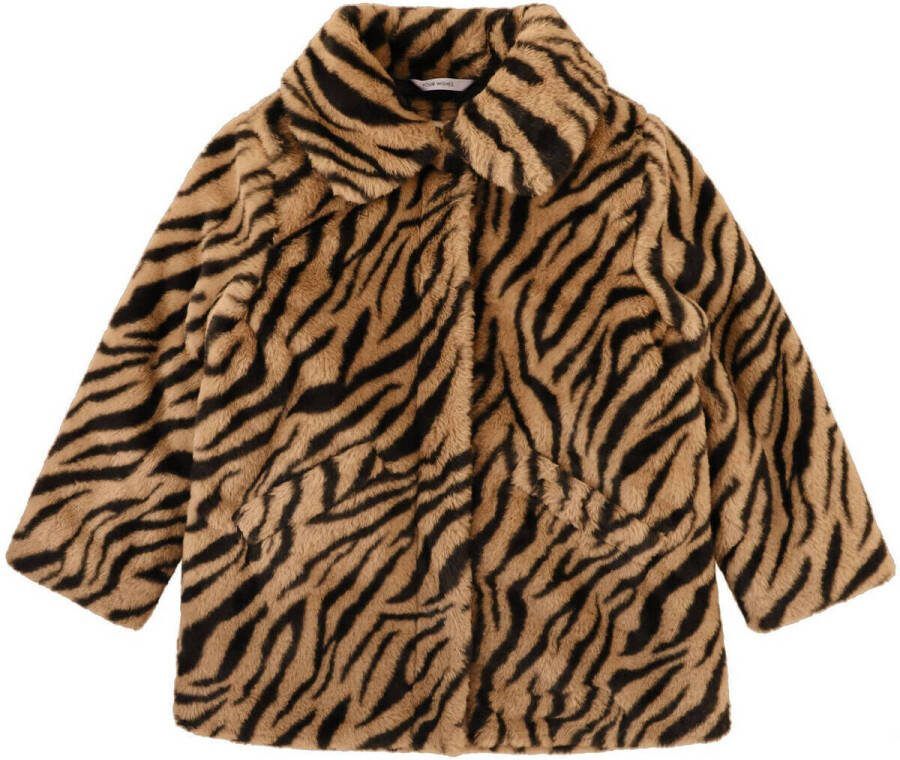 Your Wishes imitatiebont winterjas Orah met zebraprint bruin Meisjes Polyester Klassieke kraag 134 140