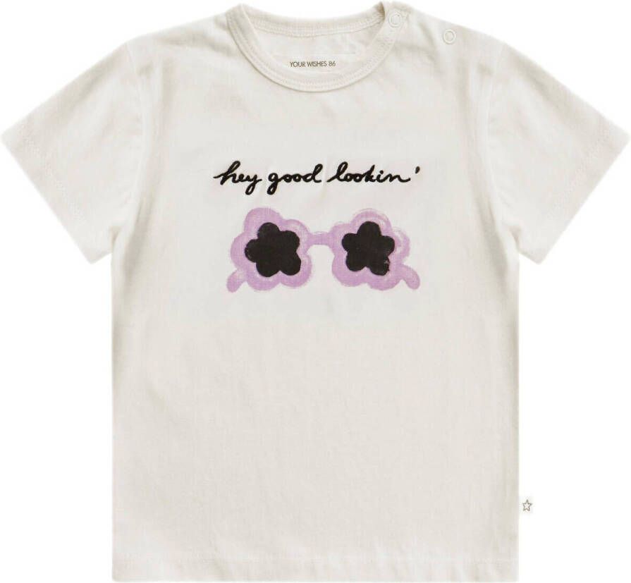 Your Wishes baby T-shirt met printopdruk ecru Meisjes Stretchkatoen Ronde hals 50