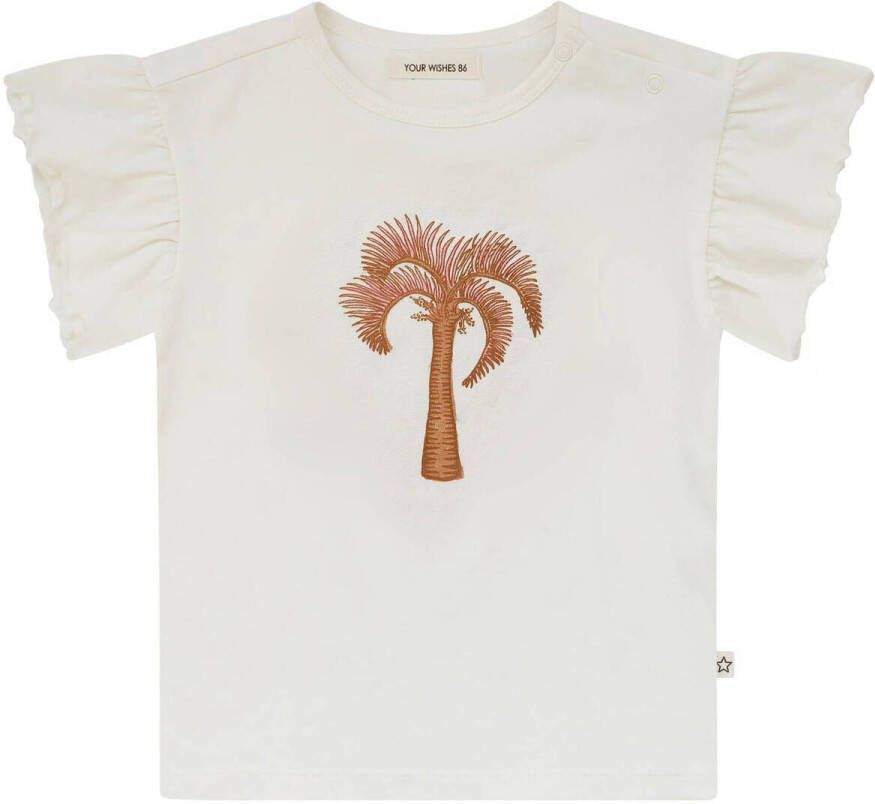 Your Wishes T-shirt Jazz met printopdruk en ruches offwhite bruin