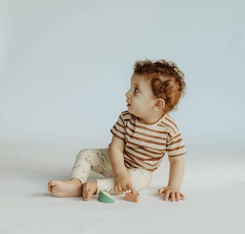 Your Wishes baby gestreept T-shirt Pete bruin offwhite Jongens Stretchkatoen Ronde hals 62 - Foto 2