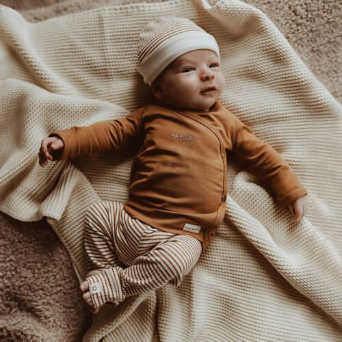 Your Wishes baby gestreepte high waist regular fit broek Noah camel wit Bruin Stretchkatoen 50