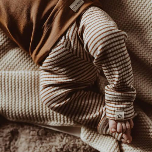 Your Wishes baby gestreepte high waist regular fit broek Noah camel wit Bruin Stretchkatoen 50 - Foto 2