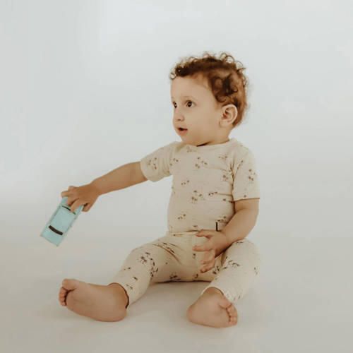 Your Wishes baby regular fit broek Calle met all over print offwhite Ecru Jongens Stretchkatoen 50
