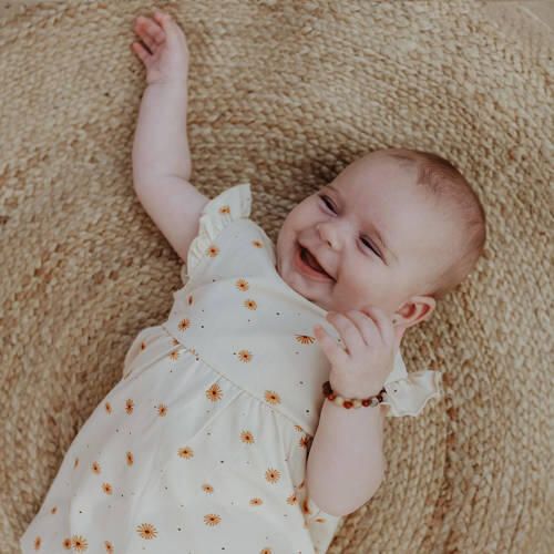 Your Wishes gebloemde baby jurk Pleun ecru geel Meisjes Stretchkatoen Ronde hals 56 - Foto 2