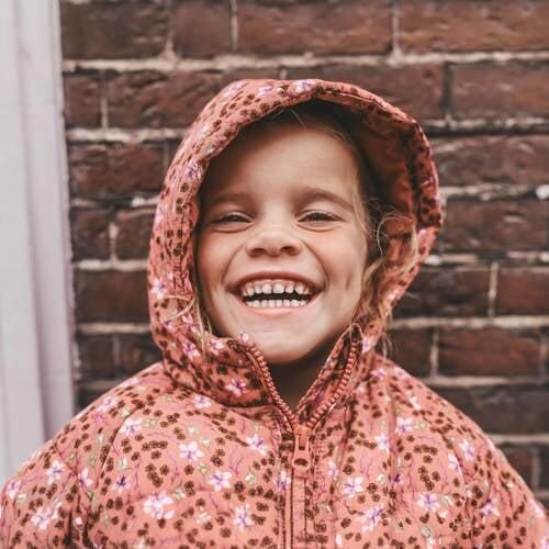 Your Wishes gebloemde gewatteerde winterjas Ovy oudroze Meisjes Polyester Capuchon 122 128 - Foto 3