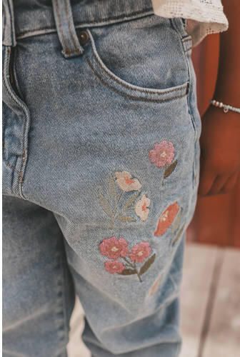 Your Wishes gebloemde straight leg jeans medium blue denim Blauw Bloemen - Foto 2