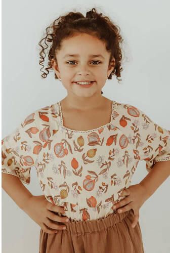 Your Wishes gebloemde top Pia offwhite roze bruin T-shirt Ecru Meisjes Viscose Vierkante hals 122 - Foto 3