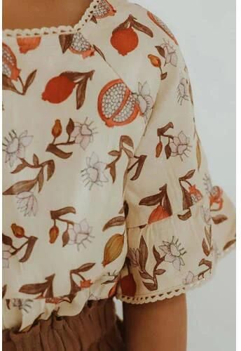 Your Wishes gebloemde top Pia offwhite roze bruin T-shirt Ecru Meisjes Viscose Vierkante hals 122 - Foto 1