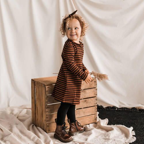 Your Wishes gestreepte baby A-lijn jurk met katoen bruin zwart Streep 50 56 - Foto 2