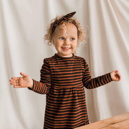 Your Wishes gestreepte baby A-lijn jurk met katoen bruin zwart Streep 50 56 - Foto 3