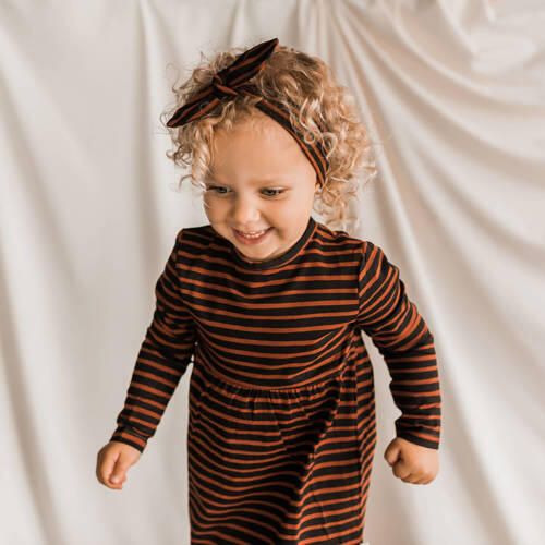 Your Wishes gestreepte baby A-lijn jurk met katoen bruin zwart Streep 50 56 - Foto 4