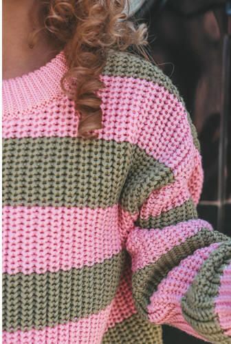Your Wishes gestreepte gebreide trui roze Meisjes Acryl Ronde hals Streep - Foto 2