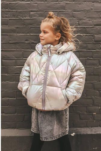 Your Wishes gewatteerde winterjas Otta zilver Meisjes Polyamide Capuchon 134 140 - Foto 2