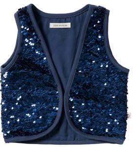Your Wishes gilet blauw met pailletten Meisjes Katoen Ronde hals Effen glitter