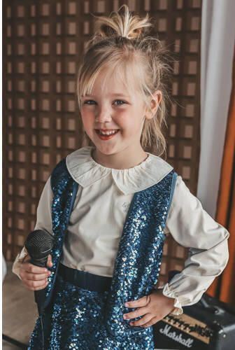 Your Wishes gilet blauw met pailletten Meisjes Katoen Ronde hals Effen glitter - Foto 3