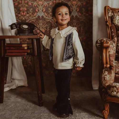 Your Wishes gilet Hanoi met printopdruk en borduursels blauw goud Meisjes Suede Openvallende hals 110 116 - Foto 2
