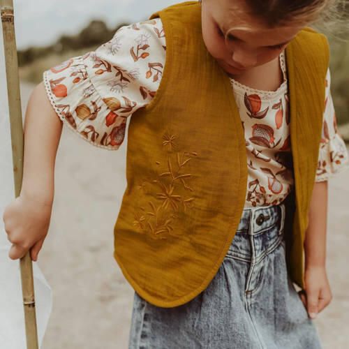 Your Wishes gilet Poppy okerbruib Trui Geel Meisjes Katoen Openvallende hals 122 - Foto 2