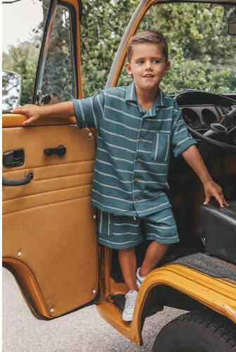 Your Wishes regular waist gestreepte casual short groen met textuur Korte broek Jongens Katoen - Foto 2