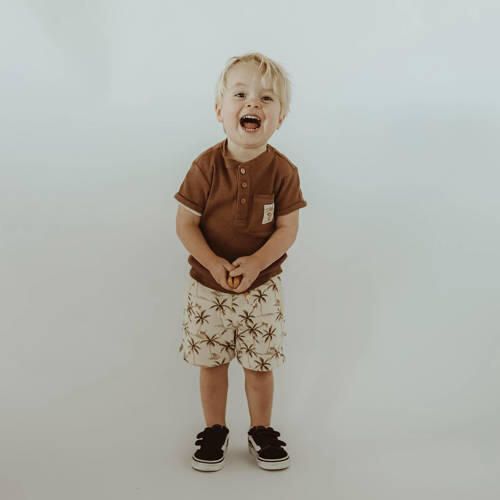 Your Wishes sweatshort Elon met all over print ecru bruin Korte broek Jongens Stretchkatoen 104 - Foto 2