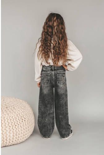 YOUR WISHES Meisjes Jeans Stretch Denim Wide Leg Glitter Jeans Antraciet - Foto 2