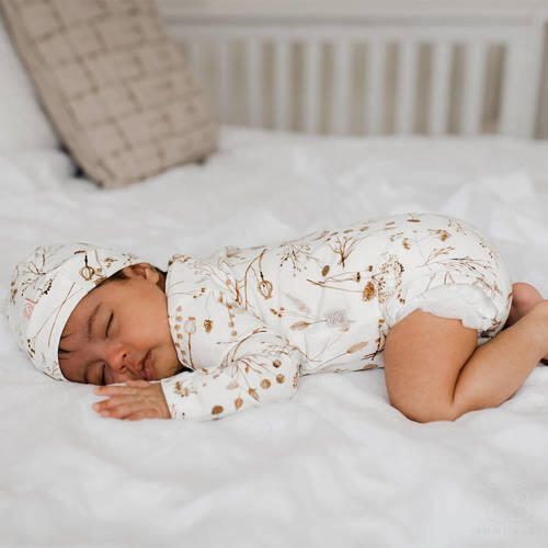 Yumi Baby newborn overslag romper Garlande off white lichtbruin Ecru Katoen V-hals 56 - Foto 2