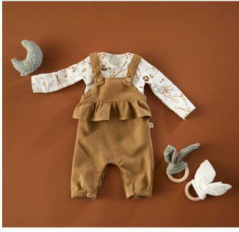 Yumi Baby newborn overslag romper Garlande off white lichtbruin Ecru Katoen V-hals 56 - Foto 3