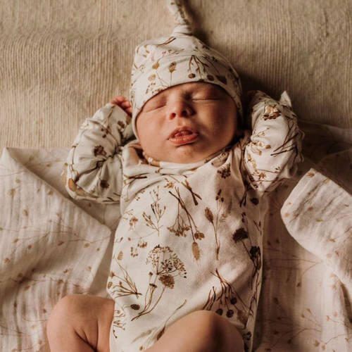 Yumi Baby newborn romper Garlande off white lichtbruin Ecru Jersey Ronde hals 62 - Foto 2