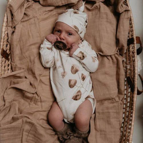 Yumi Baby newborn romper Golden Hour off white lichtbruin bruin Ecru Jersey (duurzaam) Ronde hals 56 - Foto 2