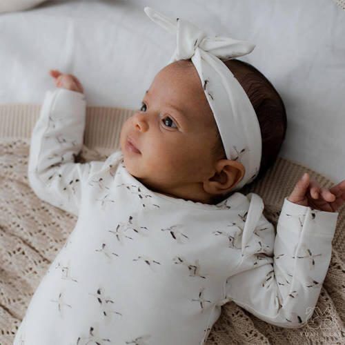 Yumi Baby romper Cranebirds Ecru Stretchkatoen Ronde hals 56
