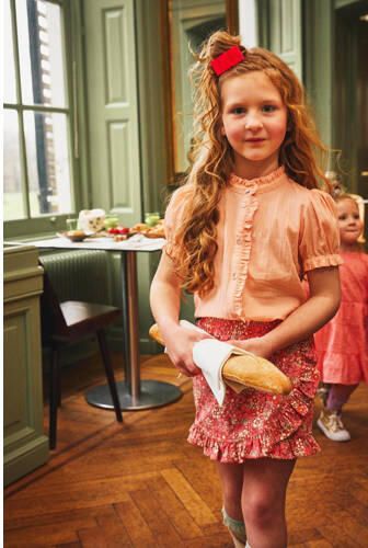 Z8 blouse Lilli met ruches roze Meisjes Stretchkatoen Opstaande kraag Effen 104 110 - Foto 2