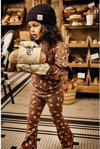 Z8 flared broek Sadie bruin roze Meisjes Stretchkatoen Bloemen 86