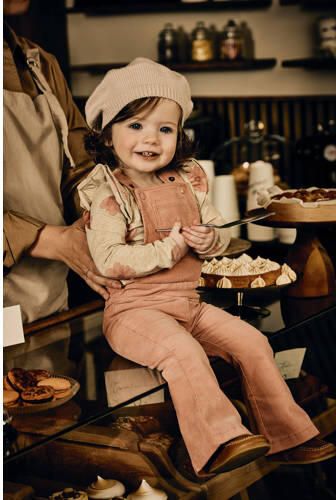 Z8 flared tuinbroek Savannah roze Meisjes Stretchkatoen Vierkante hals 92