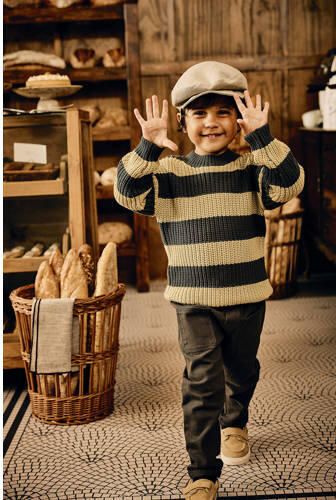 Z8 gebreide trui Giel antraciet lichtgroen Jongens Katoen Ronde hals Streep 92