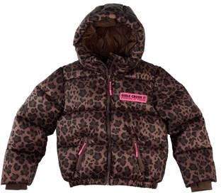 Z8 kids gewatteerde winterjas Nanna met panterprint bruin Meisjes Polyester Capuchon