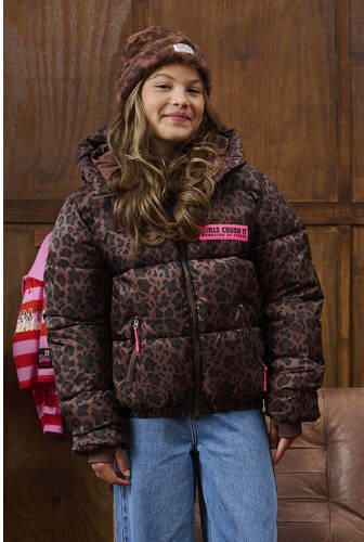 Z8 kids gewatteerde winterjas Nanna met panterprint bruin Meisjes Polyester Capuchon - Foto 3