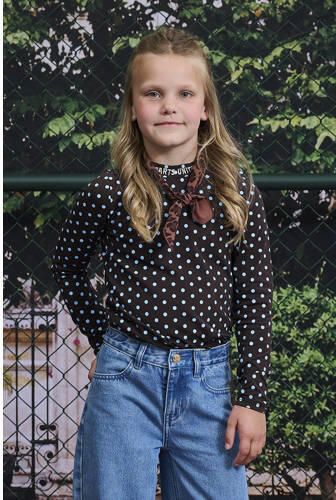 Z8 kids longsleeve Yibbie met stippen donkerbruin blauw Meisjes Stretchkatoen Opstaande kraag - Foto 5