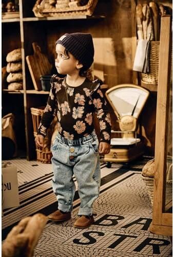 Z8 longsleeve Cici bruin roze Meisjes Stretchkatoen Ronde hals Bloemen 86