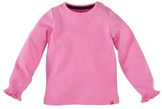 Z8 mini longsleeve met ruches lichtroze Meisjes Stretchkatoen Ronde hals