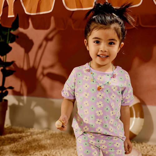 Z8 mini T-shirt Jara lila lichtgroen crème Paars Meisjes Stretchkatoen Ronde hals