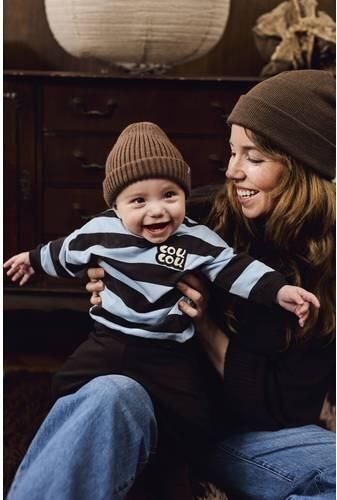 Z8 newborn gestreepte sweater donkerbruin lichtblauw Jongens Stretchkatoen Ronde hals - Foto 2