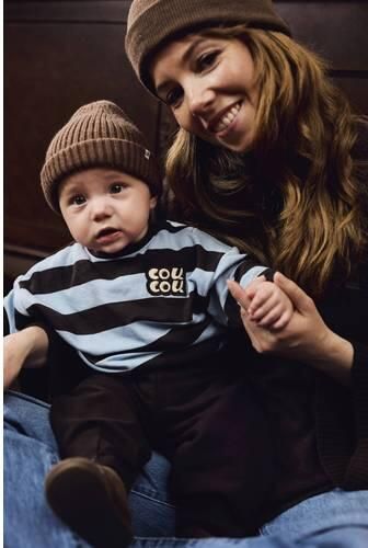 Z8 newborn gestreepte sweater donkerbruin lichtblauw Jongens Stretchkatoen Ronde hals - Foto 3