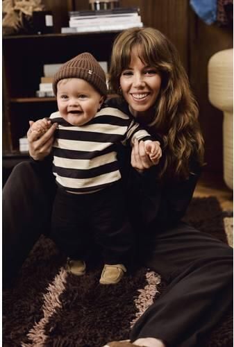 Z8 newborn gestreepte sweater donkerbruin zand Jongens Stretchkatoen Ronde hals - Foto 3