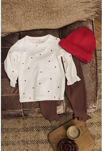 Z8 newborn longsleeve met ruches en hartjes ecru rood Stretchkatoen Ronde hals - Foto 2