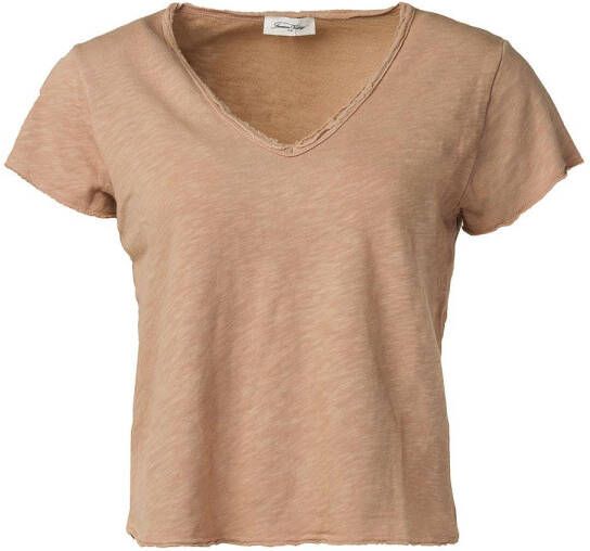 American vintage T-shirt met V-hals Sonoma beige
