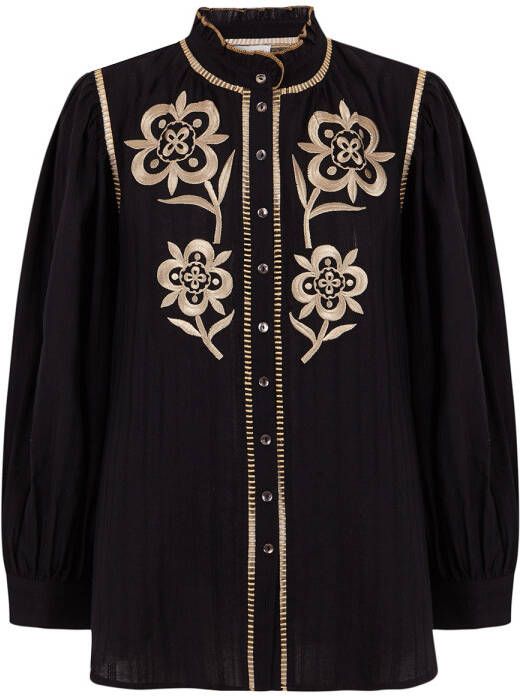 Antik batik Handgeborduurde blouse Anouki zwart