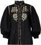 Antik batik Geborduurde Katoenen Blouse met Gouden Bloemen Black Dames - Thumbnail 2