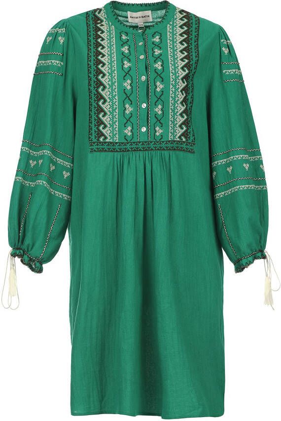 Antik batik Hand geborduurde crÃªpe jurk Lima groen