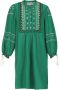 Antik batik Hand geborduurde crÃªpe jurk Lima groen - Thumbnail 1